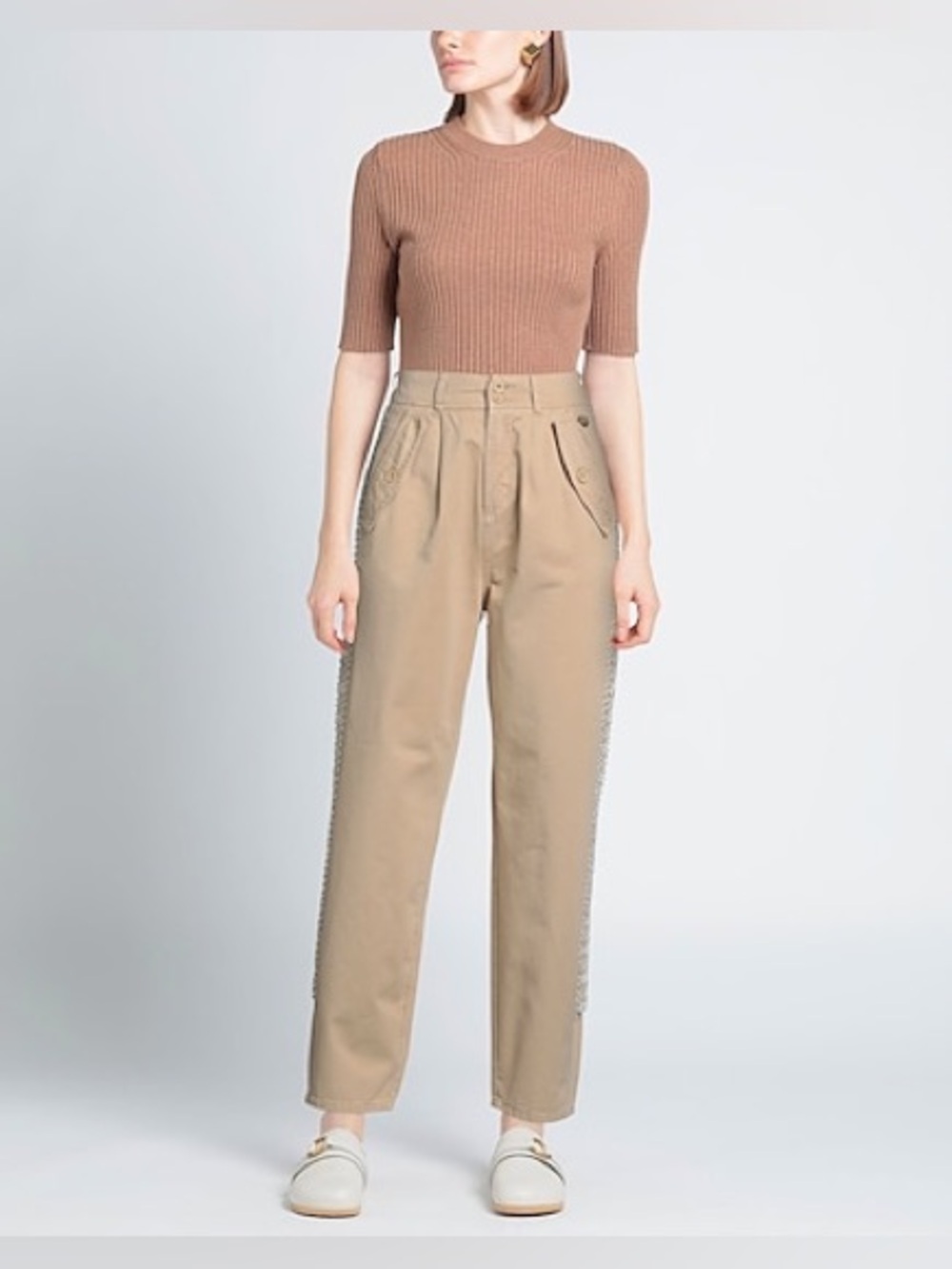Twinset Milano Beaded Side-Stripe Straight-Leg Pants